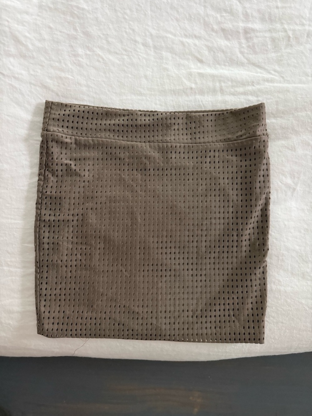 acacia swimwear Olive Mini Skirt with Perforated Suede-Look